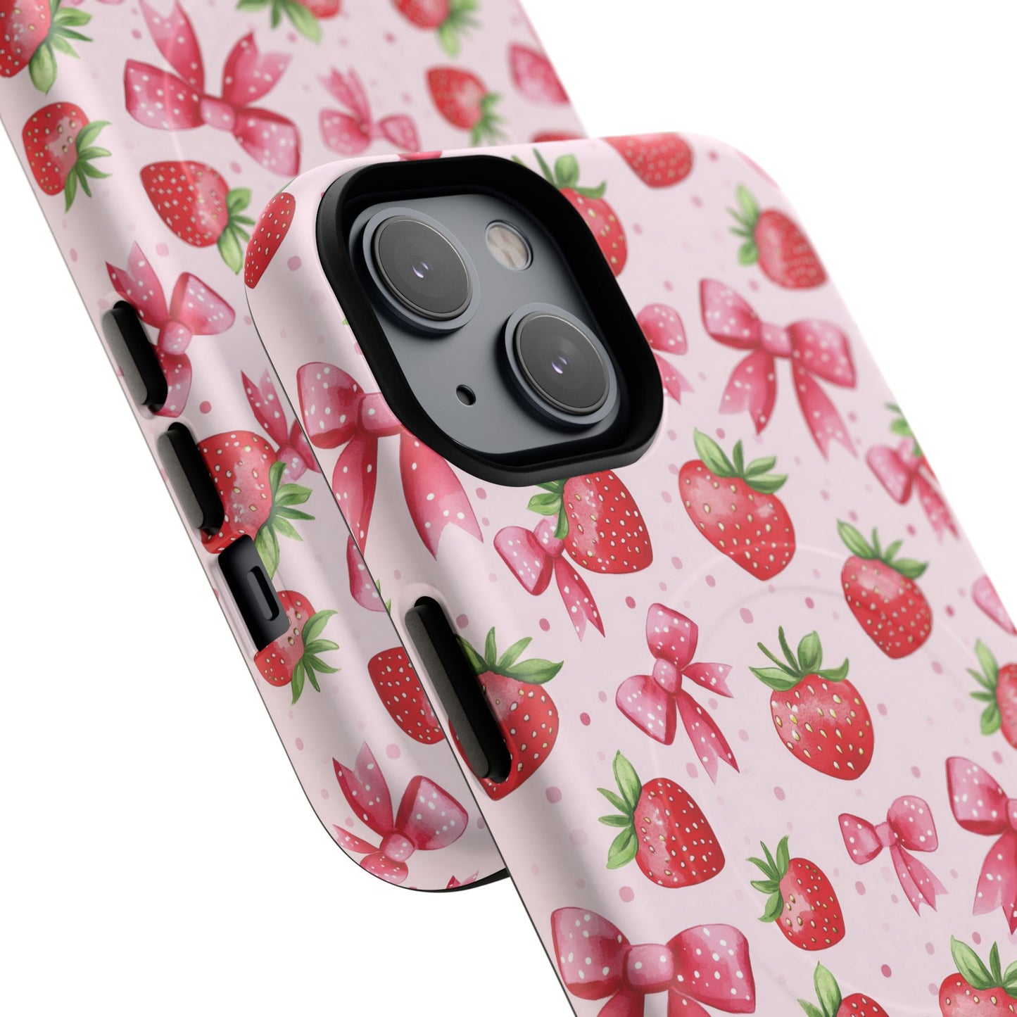 Strawberry Blush Coquette Magnetic Tough iPhone Cases - Funky Fruit Cases, Floral iPhone Cover, Trendy Gifts, iPhone Accessories, Strawberry Lover
