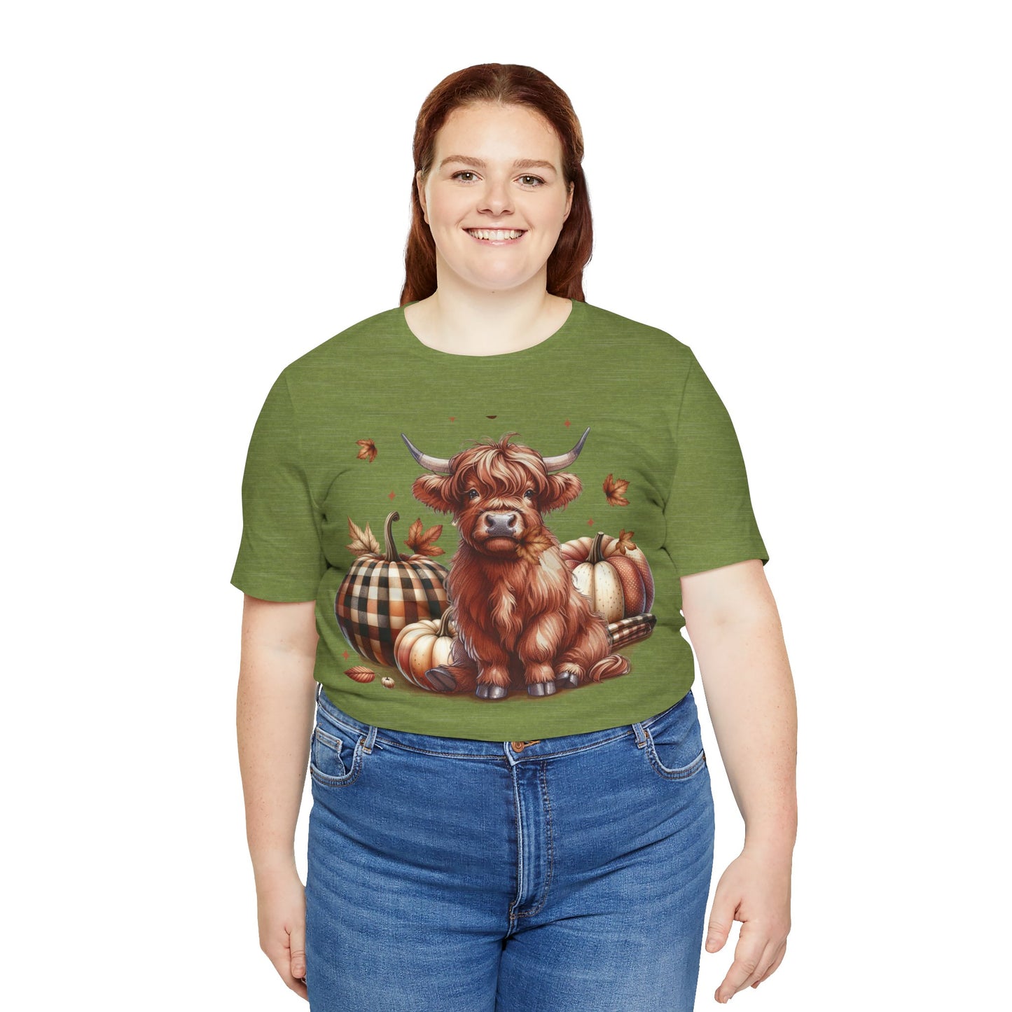 Autumn Highland Cow Charm Unisex Jersey Short Sleeve Tee