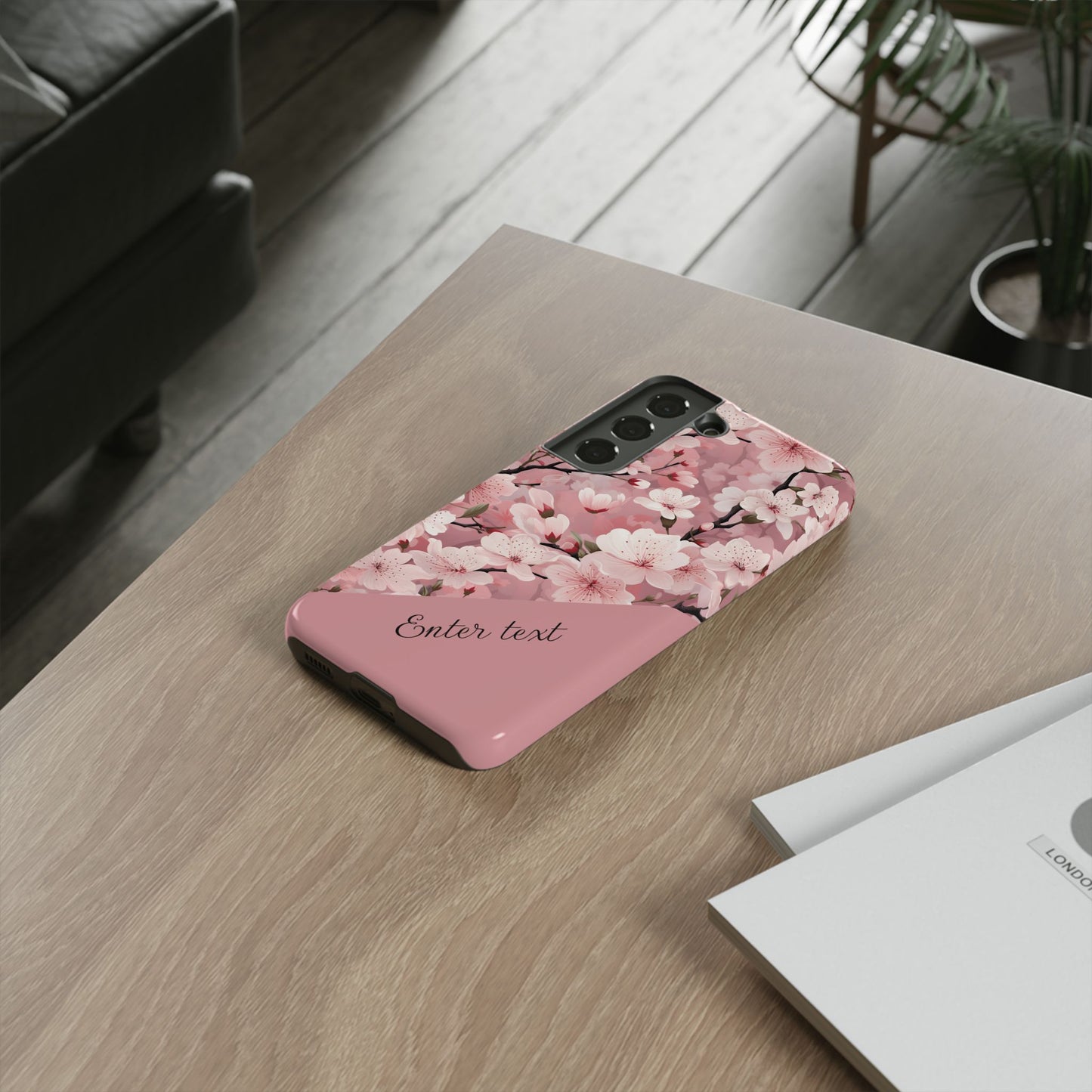 Personalized Cherry Blossom Tough Phone Case — Pink Floral Protective Case for Samsung & Google