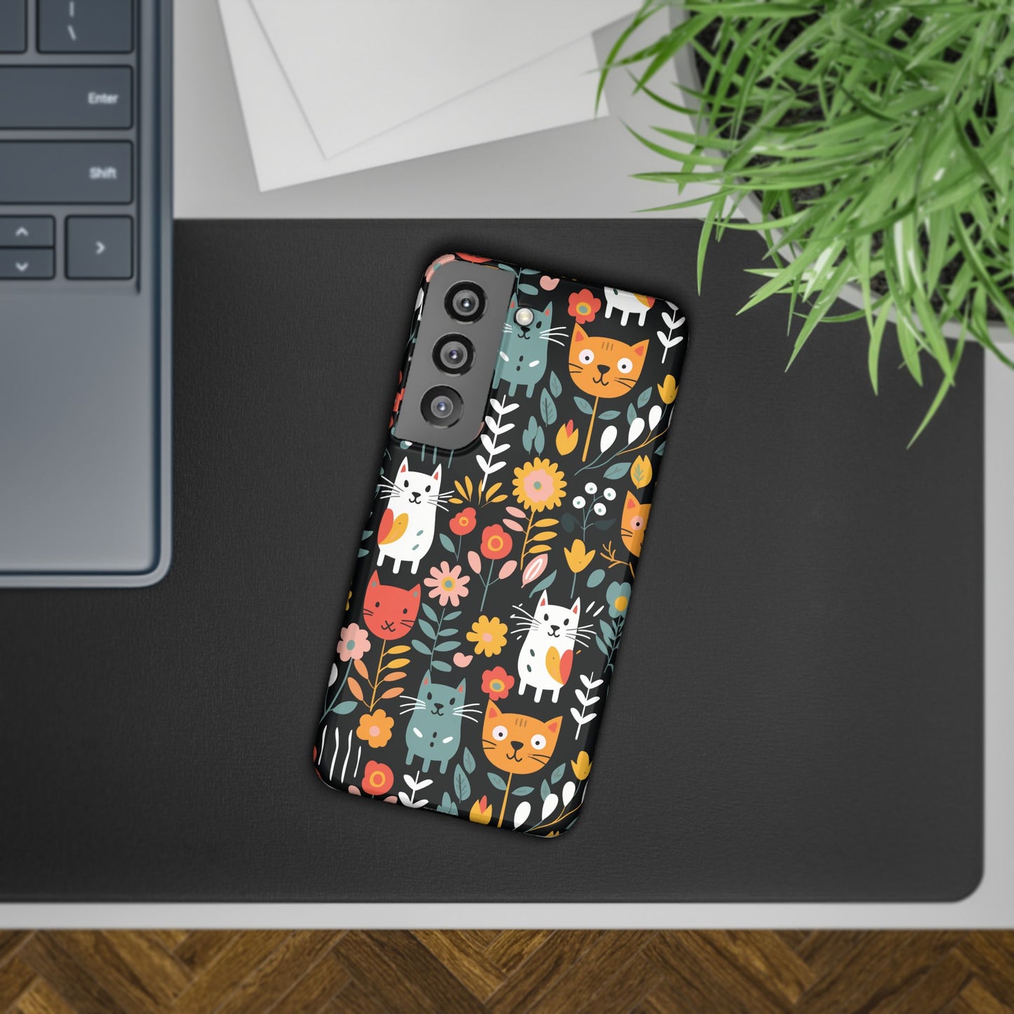 Whimsical Feline Garden Slim Cases for iPhone and Samsung Phones