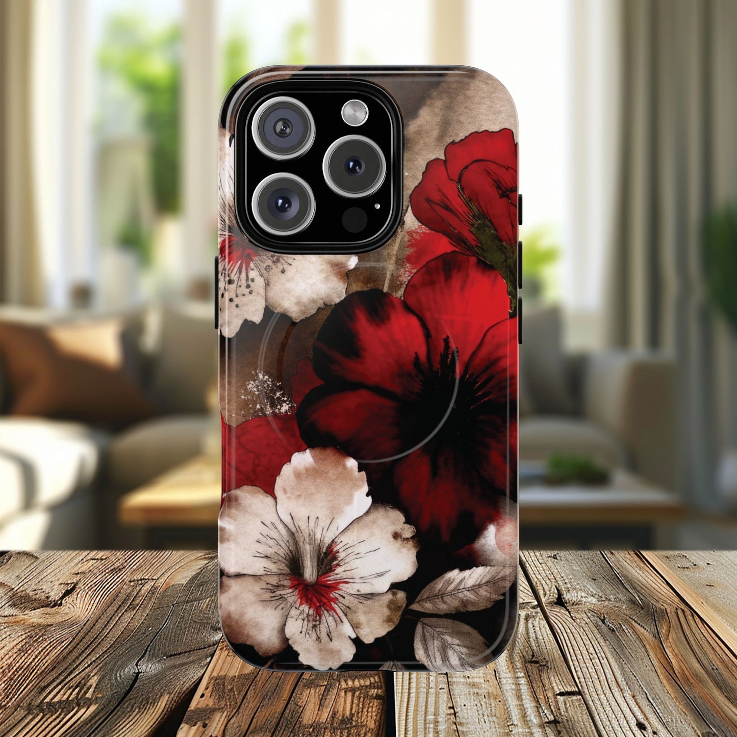 Crimson Noir Tough iPhone Magnetic Cases, Tough iPhone Protector, Stylish Floral Design, Gift for Her, Floral Accessories