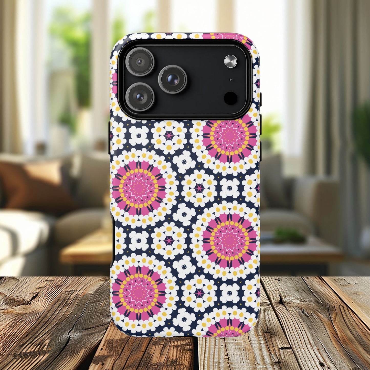 Petal Prism Pop Tough Magnetic iPhone Case, Tough Protection, Unique Design, Gift for Her, iPhone Accessories, Boho Style, Floral MagSafe Accessory.