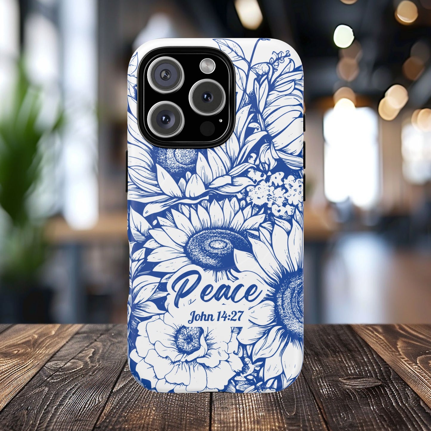 Peace I Leave with You John 14:27, Inspirational Gift, Tough iPhone Magnetic Case Scripture, Sunflower Bible Verse, MagSafe® iPhone® Tough Case, iPhone 14, iPhone 15, iPhone 16, Pro, Pro Max, Plus.