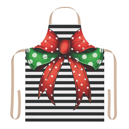 Striped Red Polka Dot Bow Chef's Apron