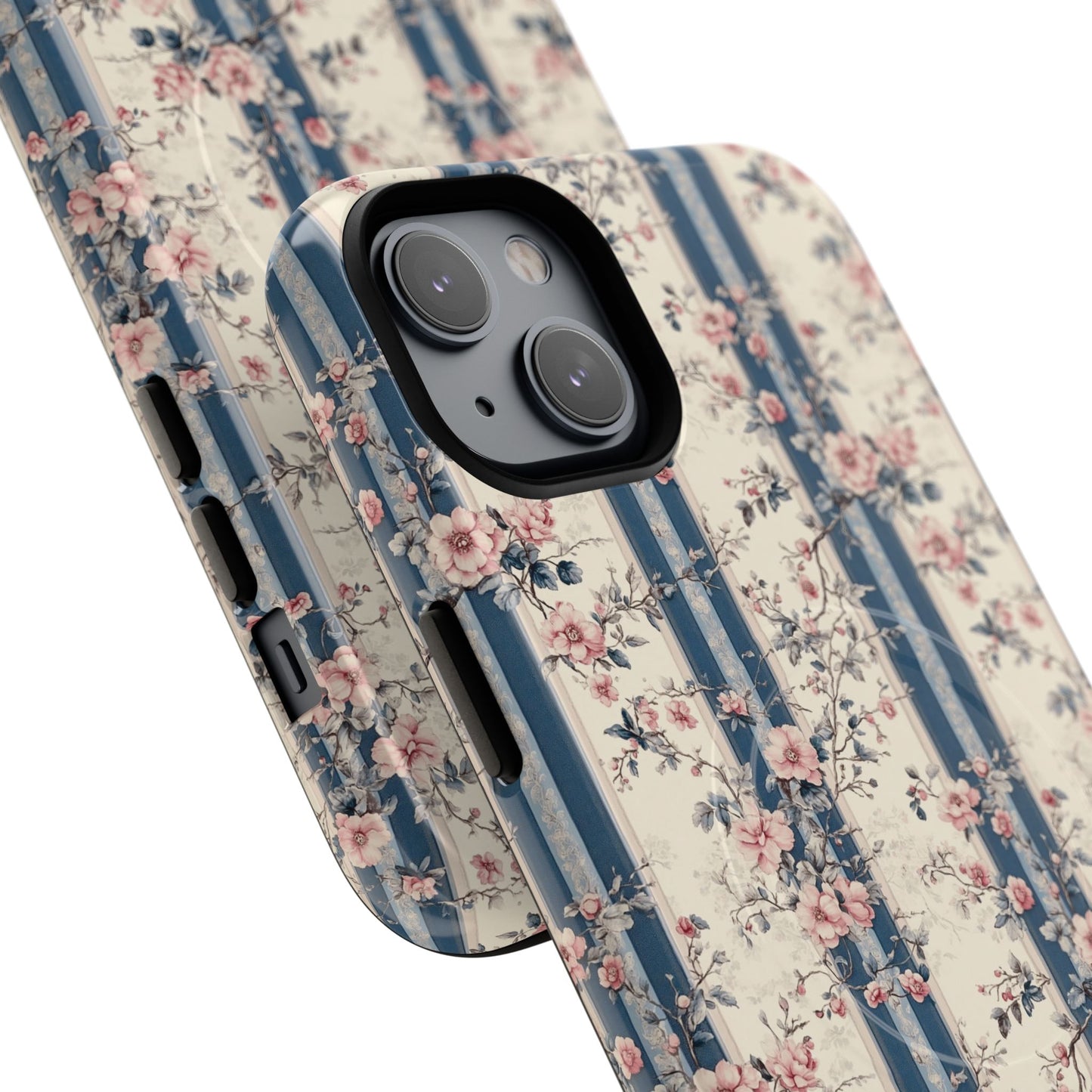 Victorian Rose Stripe iPhone Case, Tough Magnetic Cases for Stylish Protection, Flower Pattern iPhone Cover, Trendy Gift Idea for Her