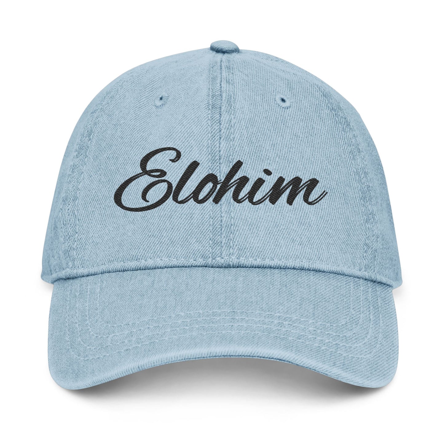 Denim 'ELOHIM, GENESIS 1:1' Hat (Embroidery), Stylish Casual Hat, Gift for Him/Her, Summer Accessory, Trendy Streetwear, Spiritual Fashion.