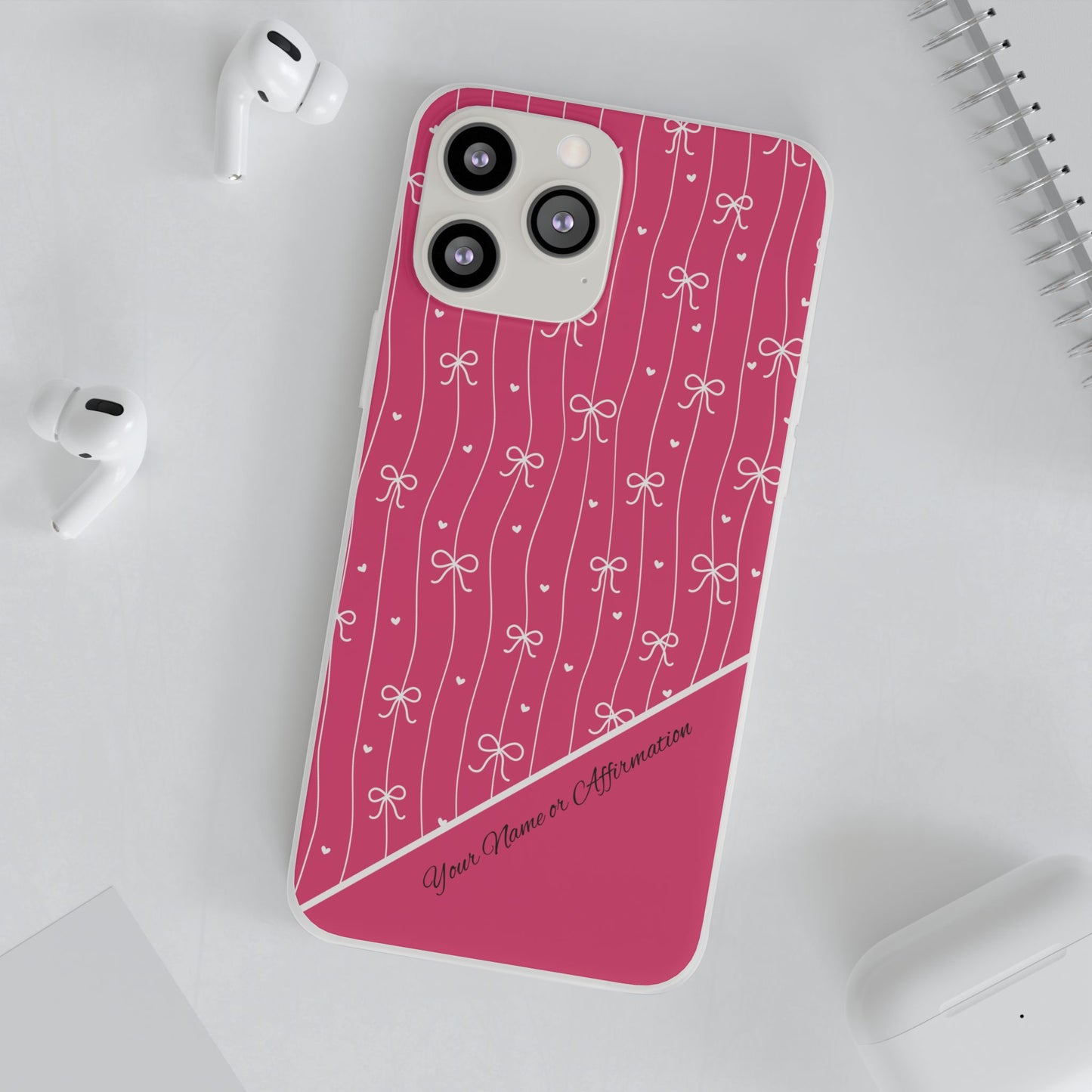 Personalized Pink Bow Coquette Slim Flexi iPhone and Samsung Cases — Custom Name or Affirmation