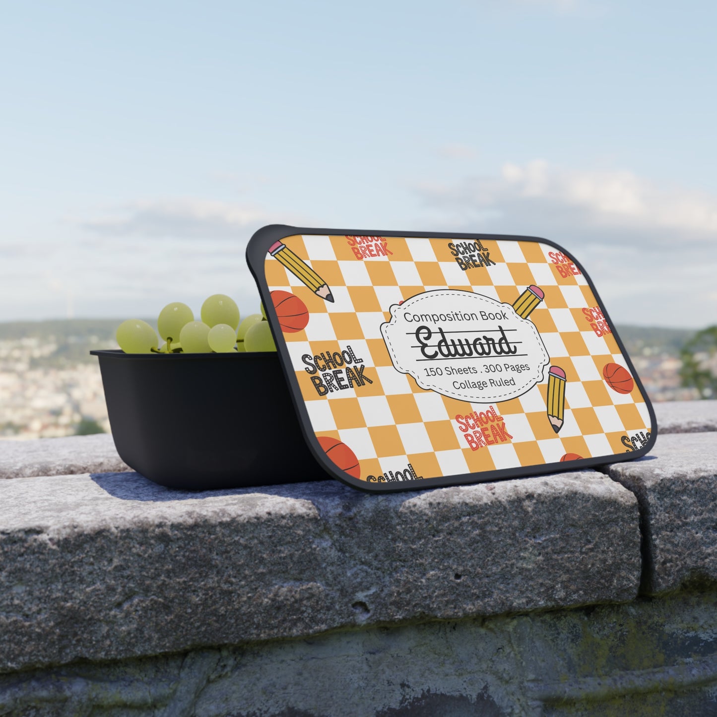 Personalized Orange Schoolyard Chic Composition Book Composition Book Inspired Bento Box, Fun Lunch Container, School Lunch, Meal Prep, Kids' Utensils, Back to School, Child's Lunchbox