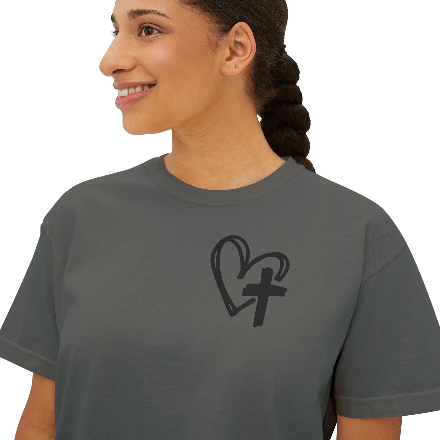 Faith and Floral Cross Women's Comfort Colors Boxy Tee