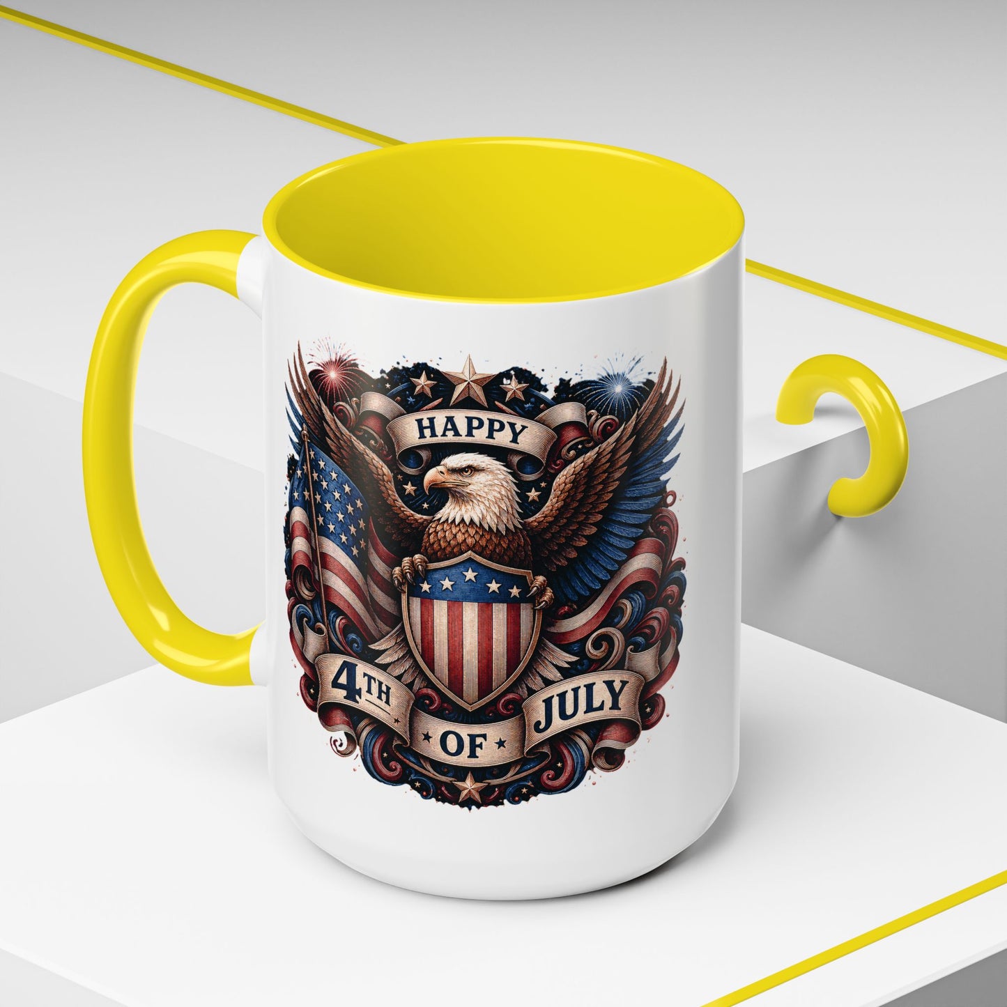 4th of July Eagle Coffee Mug — Patriotic American Flag Accent Mug (11/15oz)