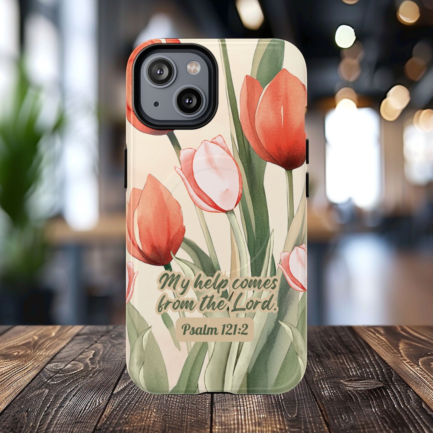 My Help comes from the Lord Psalm 121:2, Inspirational Gift, Tough iPhone Magnetic Case Scripture, Floral Bible Verse, MagSafe® iPhone® Tough Case, iPhone 14, iPhone 15, iPhone 16, Pro, Pro Max, Plus.