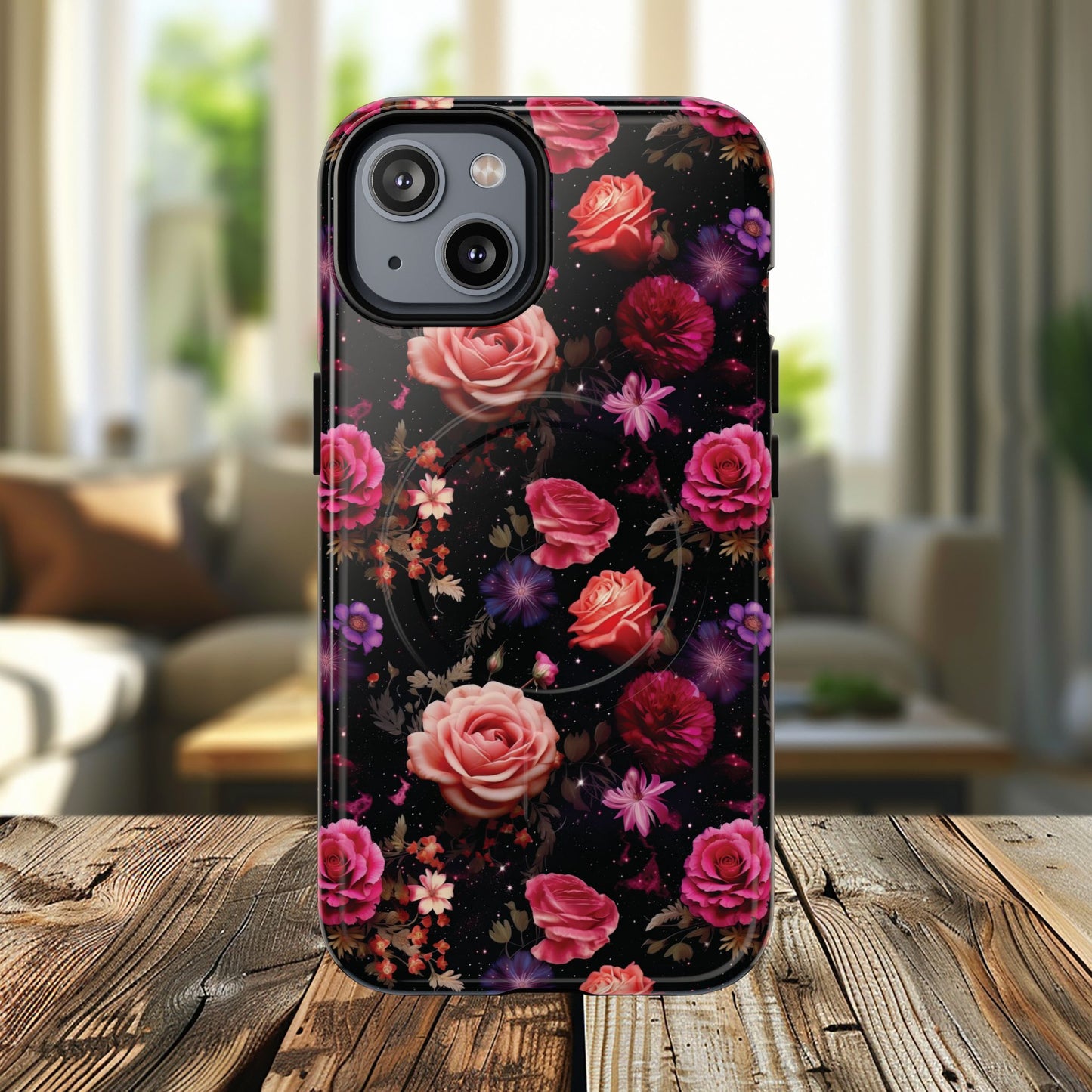 Starry Rose Garden Tough Magnetic Phone Case, Stylish Phone Cover, Gift for Her, Elegant Floral Design, Durable Phone Accessories
