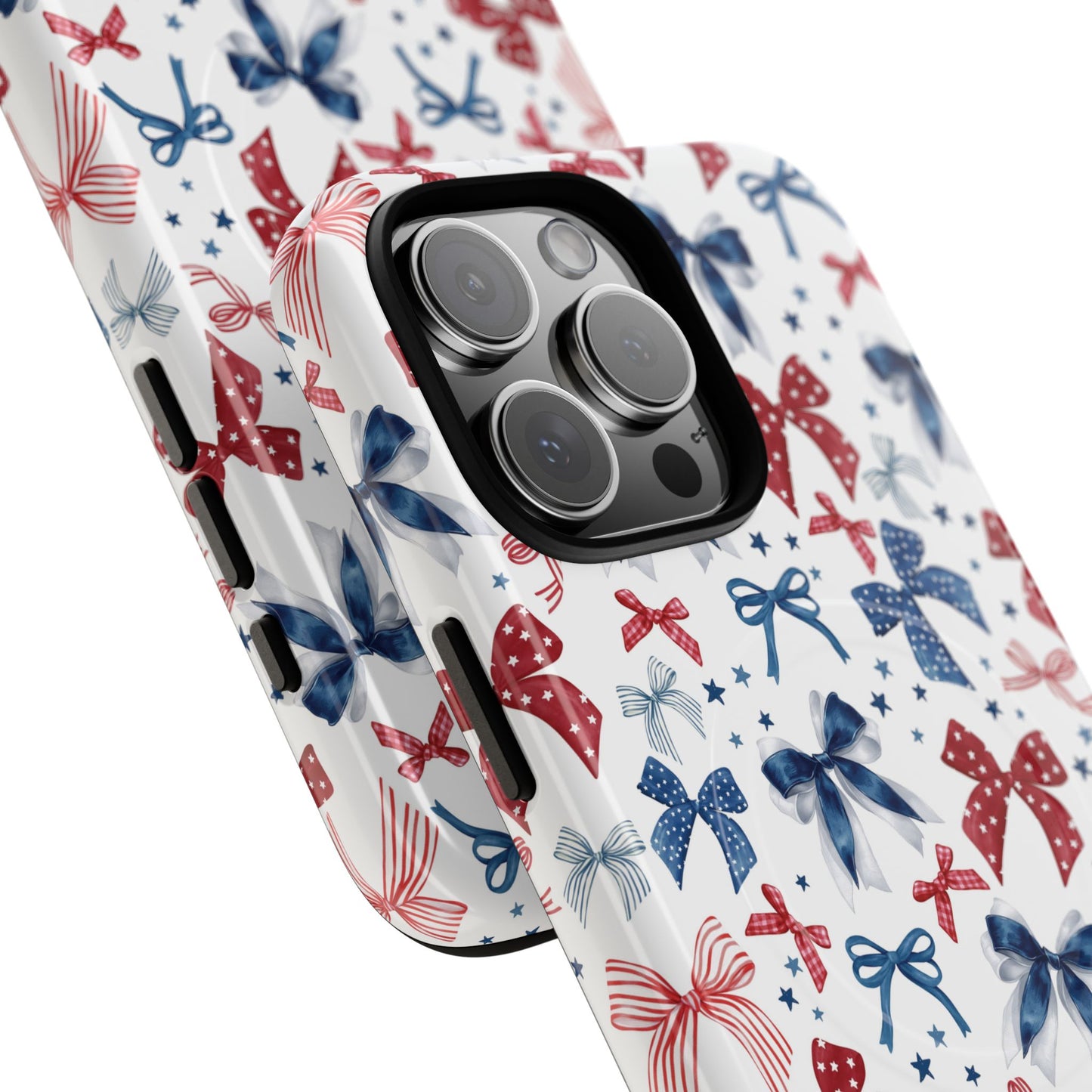 Patriotic Coquette Tough iPhone Magnetic Case, Stylish Gift for Her, Summer Celebrations, Cute Bow Design