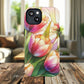 Tulip Glow Tough iPhone Magnetic Case, Floral Design, Spring Gift, Durable Protection, Smartphone Accessories, MagSafe Accessories, Stained Glass Tulip Gift