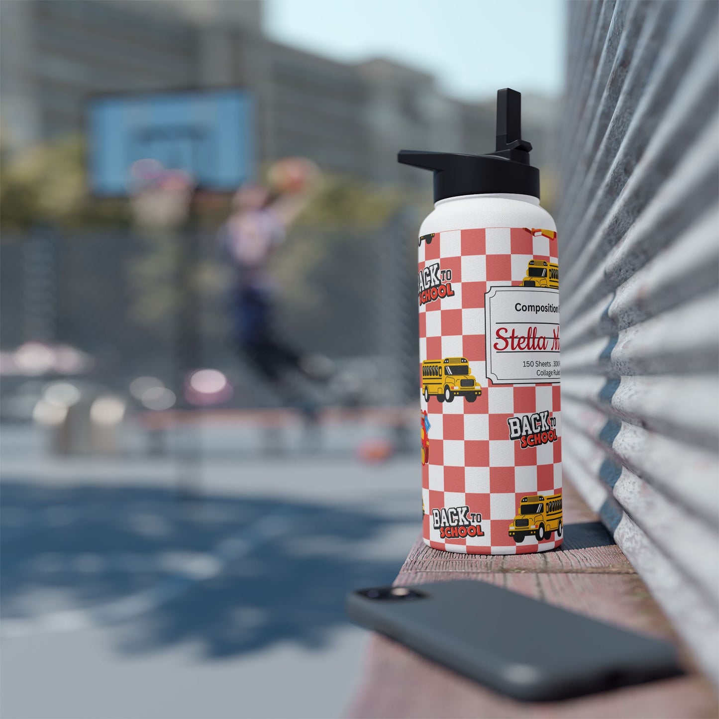 Personalized Red Schoolyard Chic Inspired Stainless Steel Water Bottle for Kids, Eco-Friendly Drinkware, Back to School, Teacher Gifts