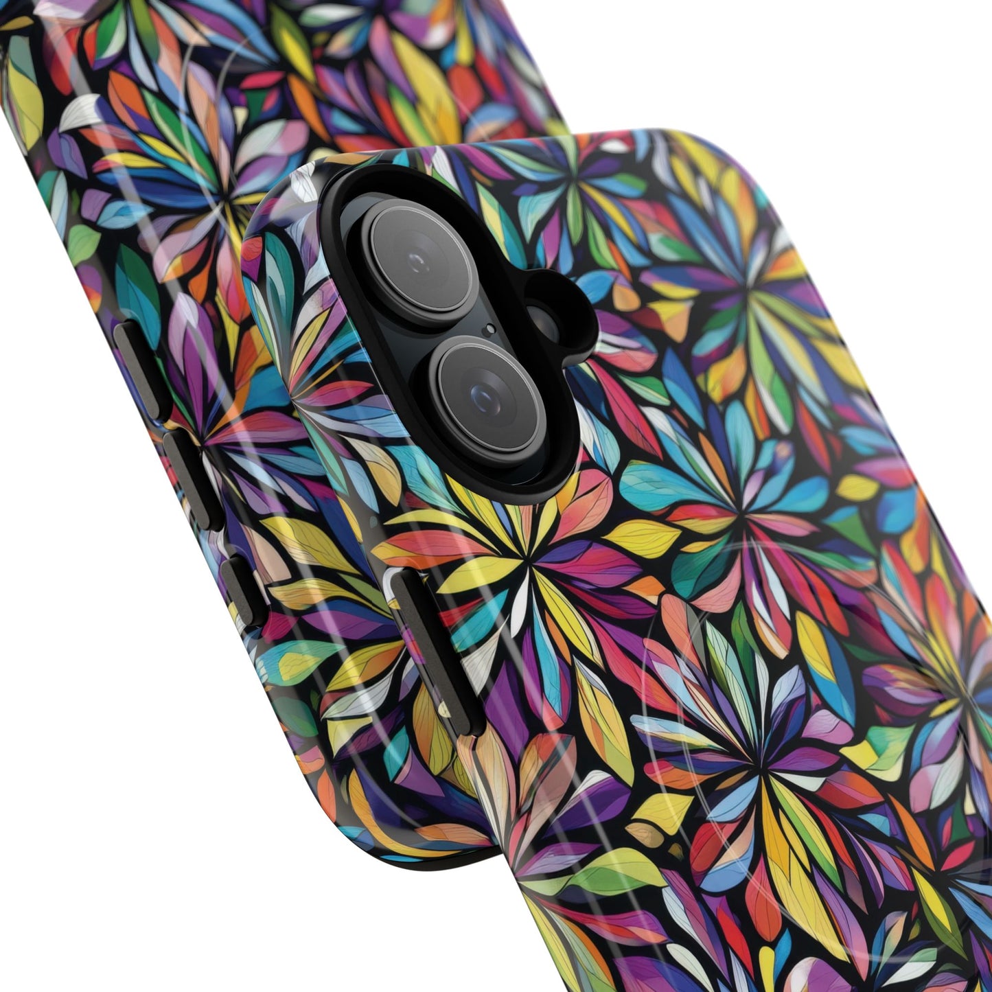 Prism Petal Burst Tough Magnetic iPhone Case, Colorful iPhone Case, Unique Gift for Flower Lovers, Stylish stained Glass Accessory