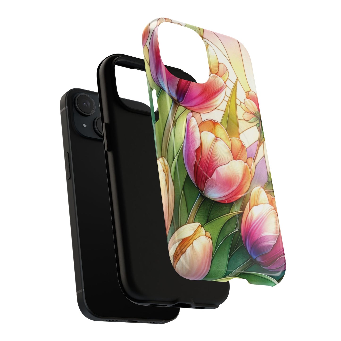 Tulip Glow Tough iPhone Magnetic Case, Floral Design, Spring Gift, Durable Protection, Smartphone Accessories, MagSafe Accessories, Stained Glass Tulip Gift