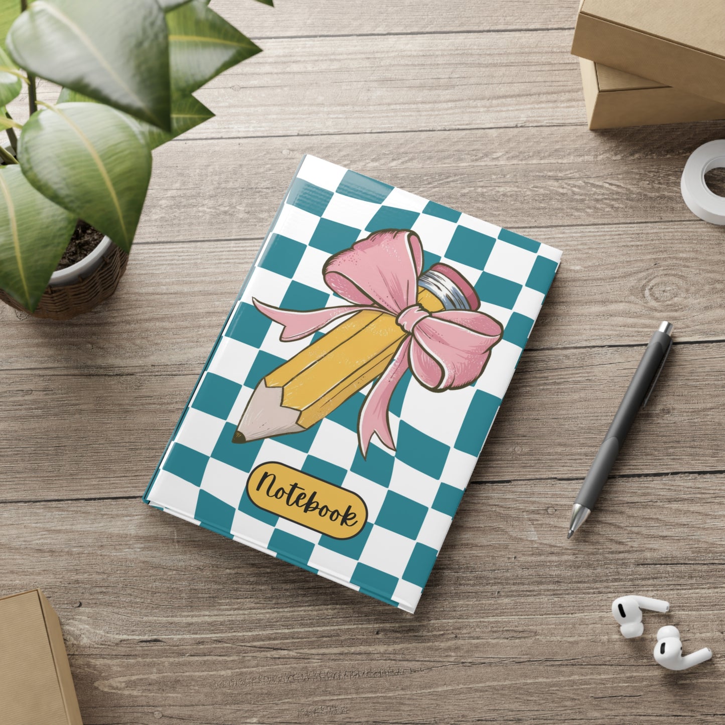 Teal Checkered Charm A Hardcover Notebook (PY)