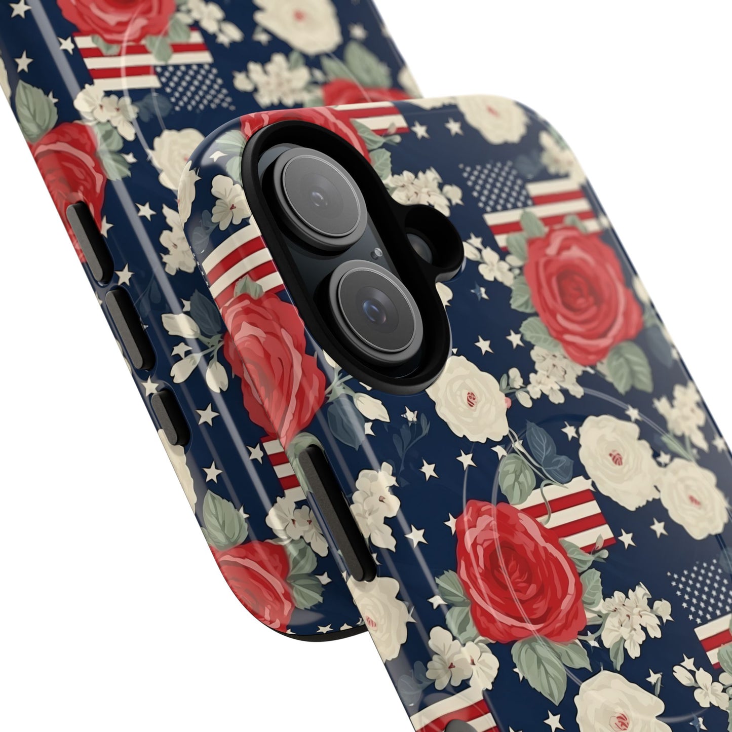 Liberty in Bloom Tough iPhone Magnetic Case, Floral Design, Gift for Moms, Gift for Dads,  iPhone Accessories, Patriotic iPhone Accessory.