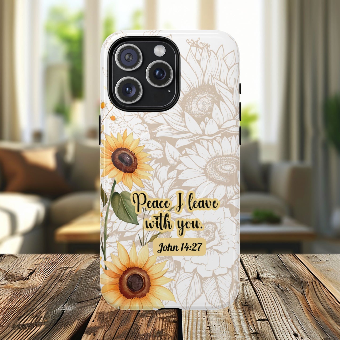 Peace I Leave with You John 14:27,  Inspirational Gift, Tough iPhone Magnetic Case  Scripture, Sunflower Bible Verse, MagSafe® iPhone® Tough Case, iPhone 14, iPhone 15, iPhone 16, Pro, Pro Max, Plus