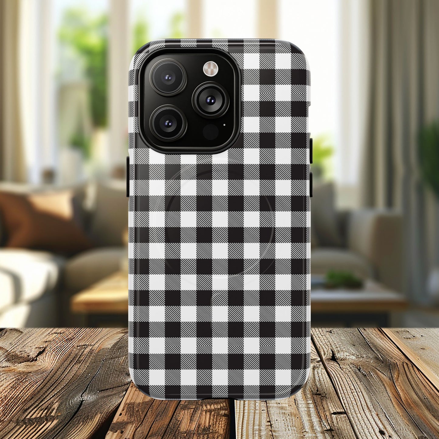 Black and White Gingham Phone Case, Tough Magnetic Cases, Stylish Phone Cover, Gift for Her, Trendy Phone Accessory, Checkered Print