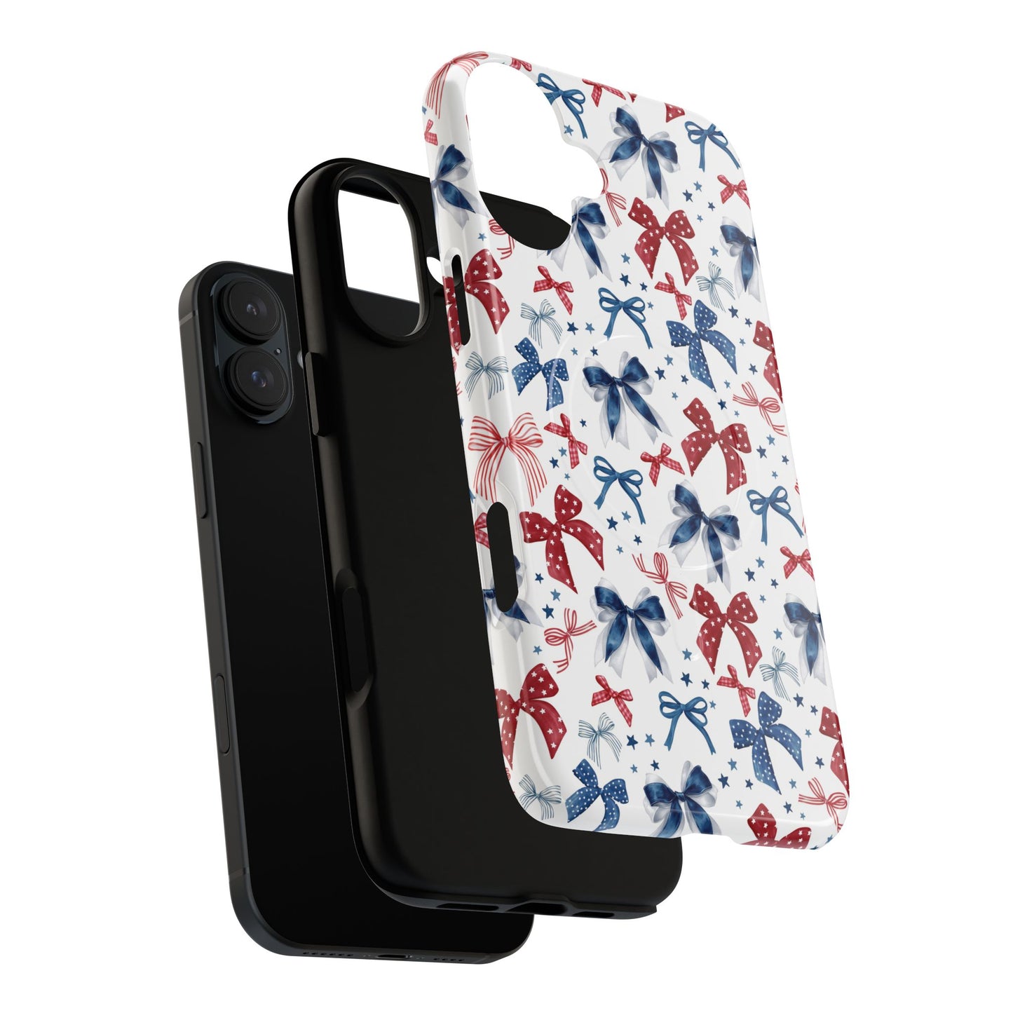 Patriotic Coquette Tough iPhone Magnetic Case, Stylish Gift for Her, Summer Celebrations, Cute Bow Design