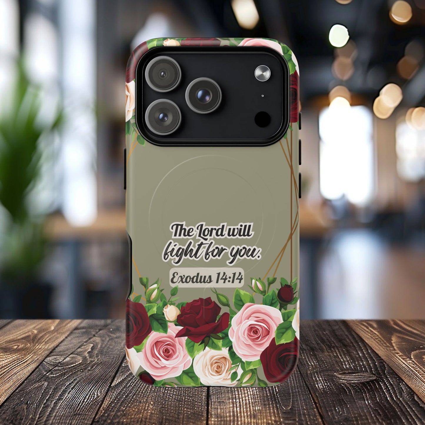 The Lord will Fight for You Exodus 14:14, Inspirational Gift, Tough iPhone Magnetic Case Scripture, Roses Bible Verse, MagSafe® iPhone® Tough Case, iPhone 14, iPhone 15, iPhone 16, Pro, Pro Max, Plus.