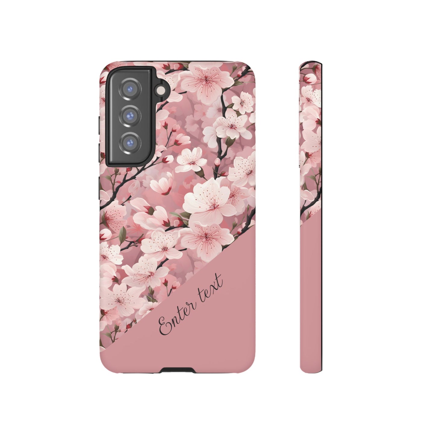 Personalized Cherry Blossom Tough Phone Case — Pink Floral Protective Case for Samsung & Google