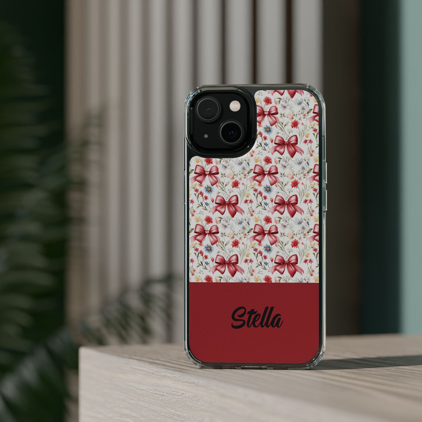 Personalized Rosette Coquette Floral Bow Clear iPhone, Samsung Cases — Custom Name Phone Cover