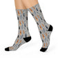 Whispering Feathers Grey Cushioned Crew Socks - Comfortable DTG Print One-Size Style