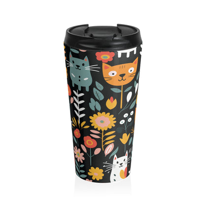 Whimsical Feline Garden Stainless Steel Travel Mug