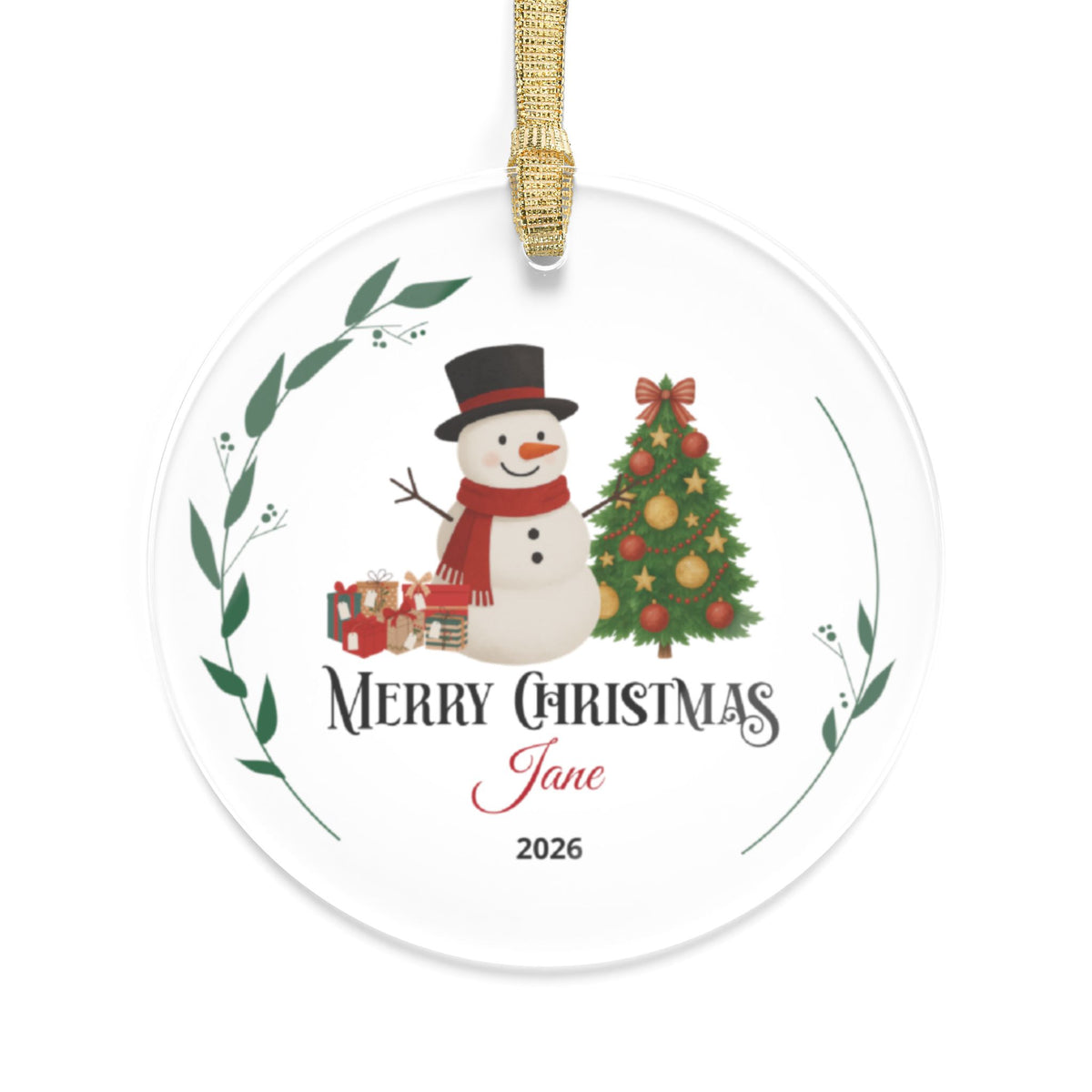 Merry Christmas Snowman & Christmas Tree Acrylic Ornament 2026