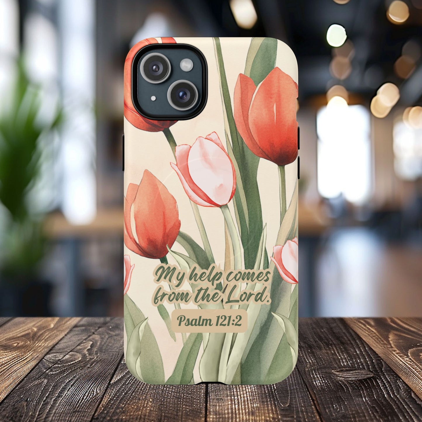 My Help comes from the Lord Psalm 121:2, Inspirational Gift, Tough iPhone Magnetic Case Scripture, Floral Bible Verse, MagSafe® iPhone® Tough Case, iPhone 14, iPhone 15, iPhone 16, Pro, Pro Max, Plus.