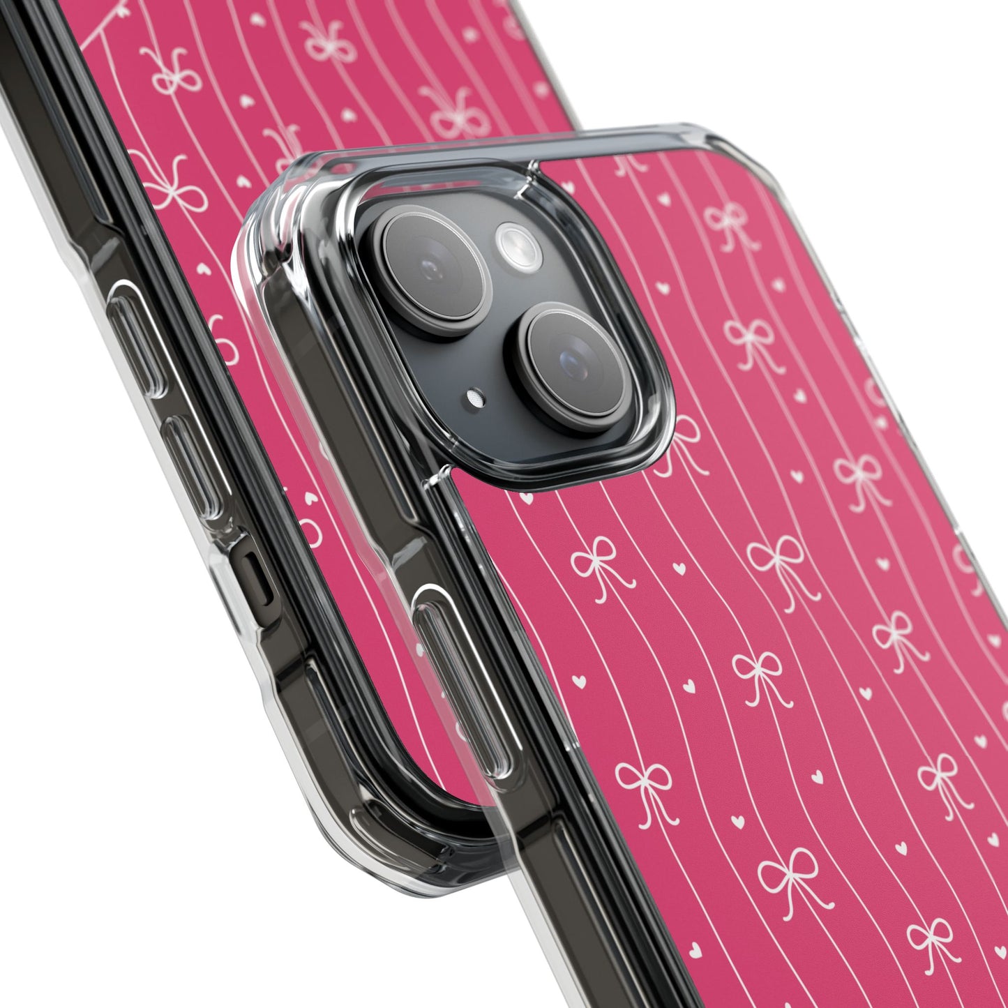 Personalized Pink Bow Coquette Tough Magnetic MagSafe® Clear iPhone Case  iPhone® 13, 14, iPhone 15, iPhone 16, iPhone 17, Pro, Pro Max, Plus Cases.