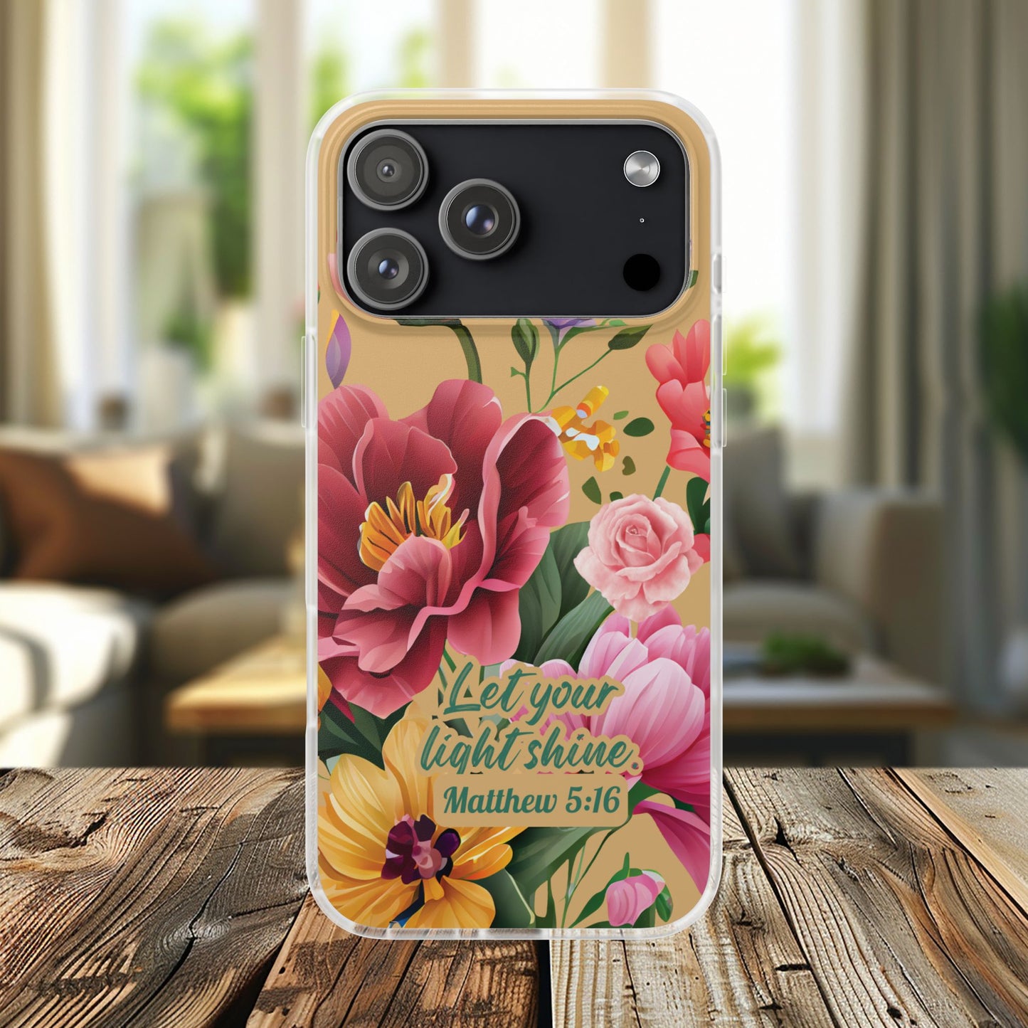 Floral Scripture Phone Case — "Let Your Light Shine" (Matthew 5:16) for iPhone and Samsung Cases.