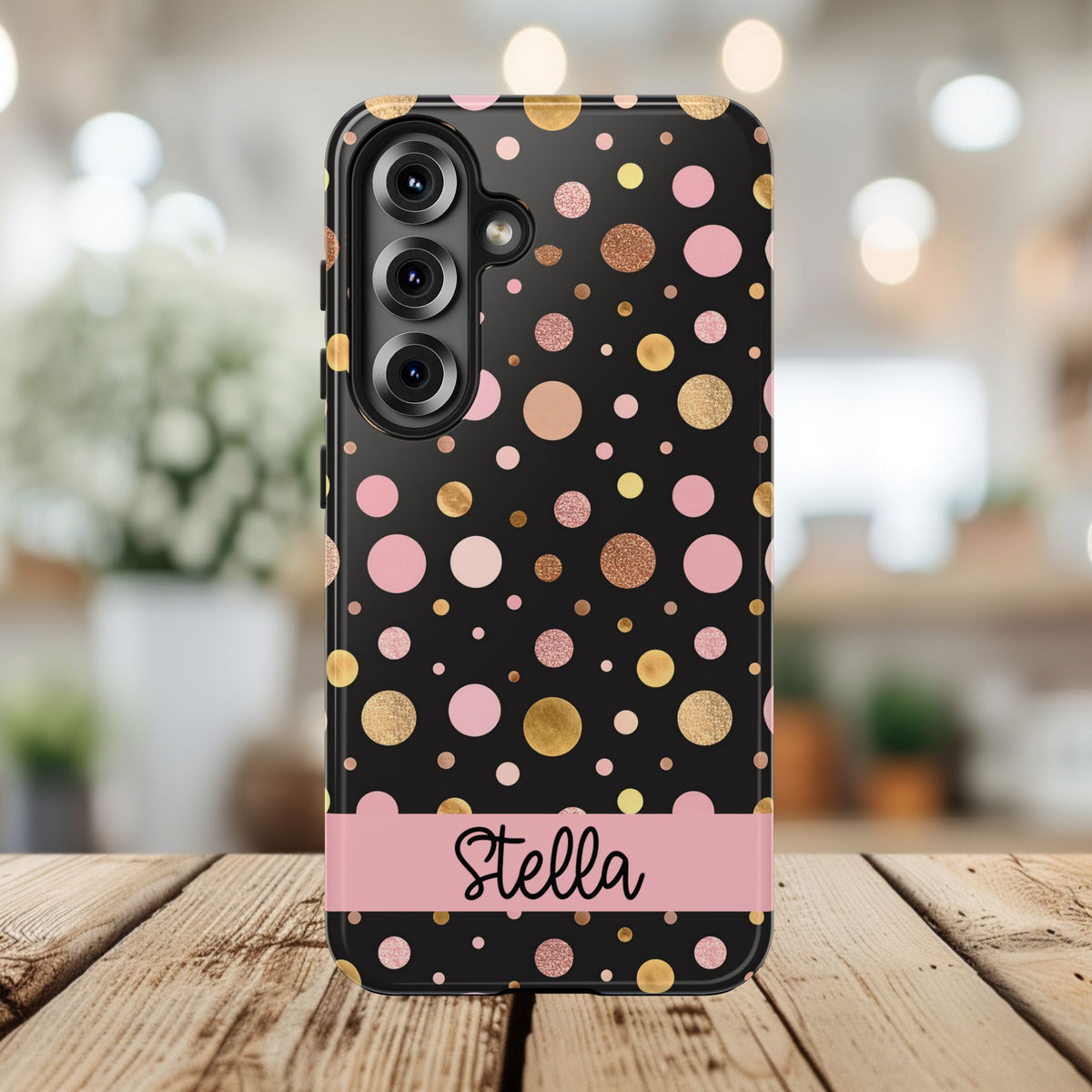 Personalized Gold & Pink Confetti Tough Phone Case — Glitter Dot Protective Phone Cover