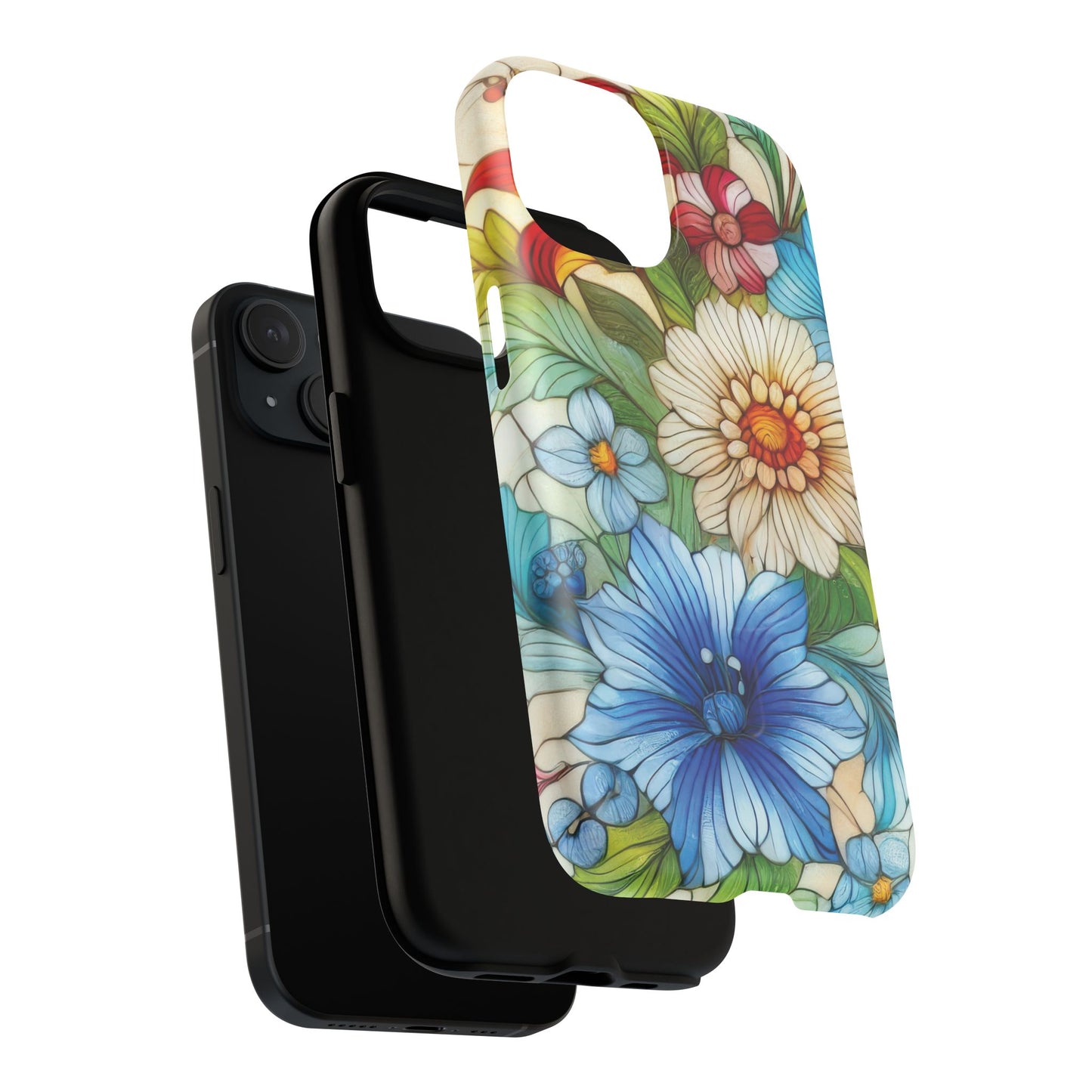 Botanical Radiance Tough iPhone Magnetic Case, Customizable Durable iPhone Cover | Ideal Gift for Nature Lovers, Floral Stained Glass Gift