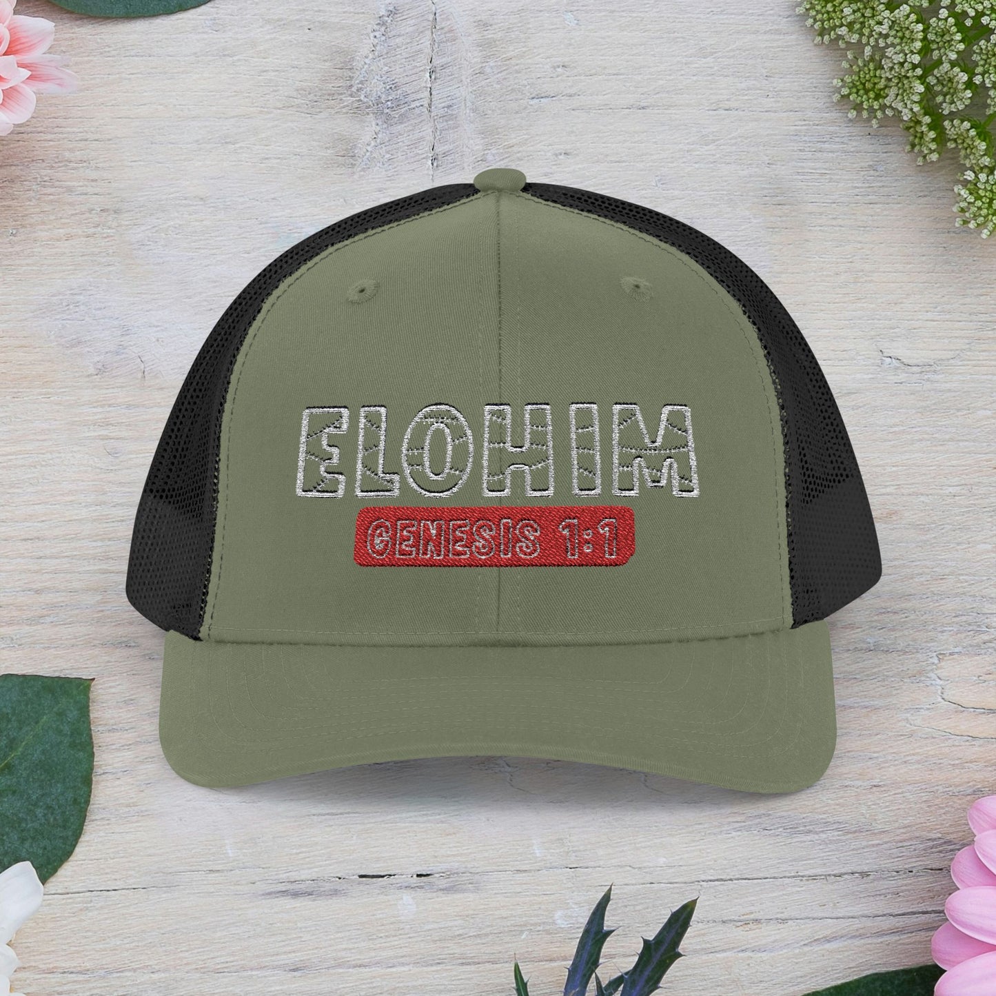 Embroidery Elohim Faith Snapback Trucker Cap - Religious Hat, Stylish Accessory, Gift for Believers, Casual Wear, Outdoor Events, Faith-Based, Name of GOD.