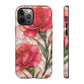 Stained Glass Effect Carnation Floral Tough Phone Case – Pink Vintage Botanical Protective Cover