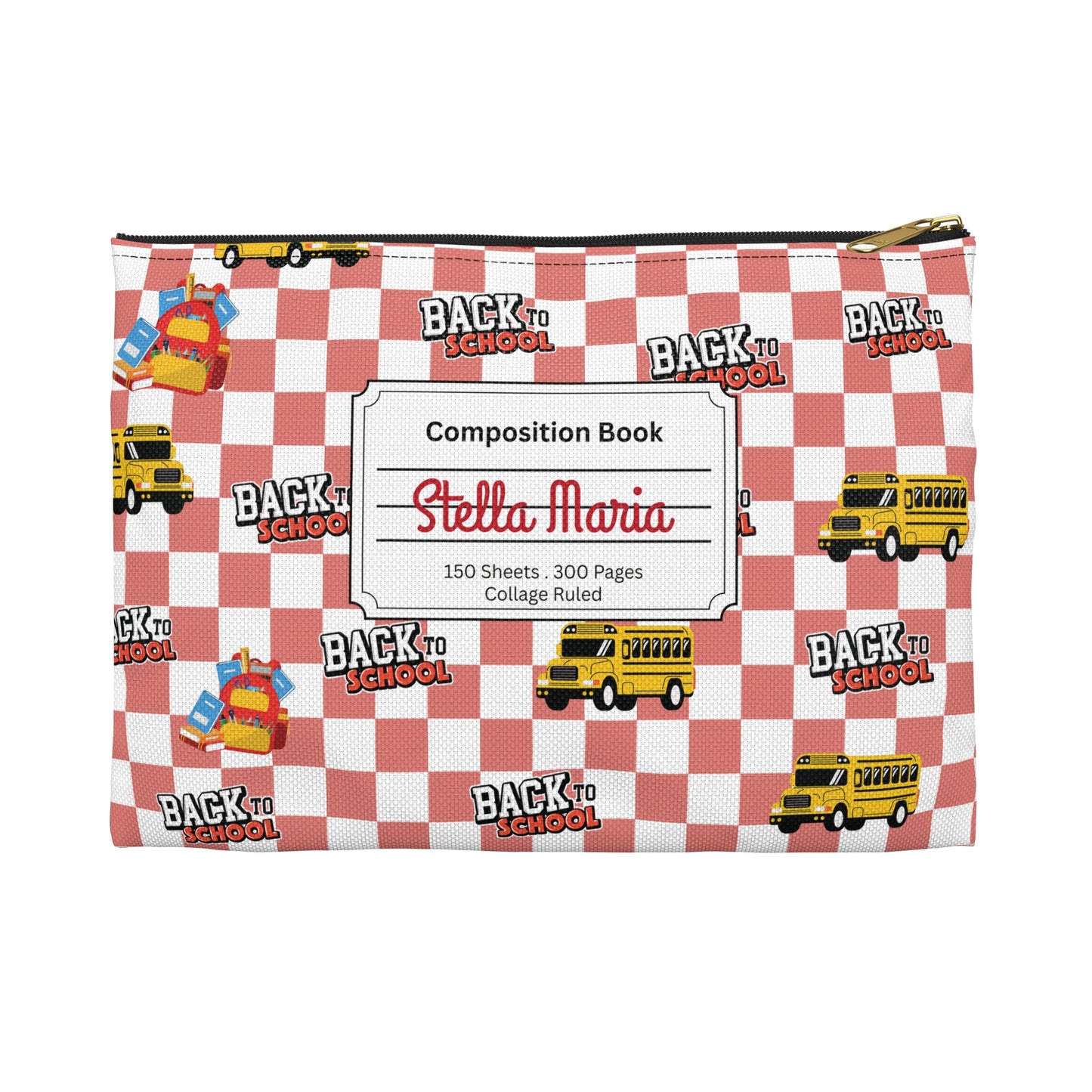 Personalized Red SchoolYard Chic Composition Book Inspired Accessory Pouch, Kids School Supplies, Classroom Organizer, Teacher Gift, Fun Stationery Case, Back to School