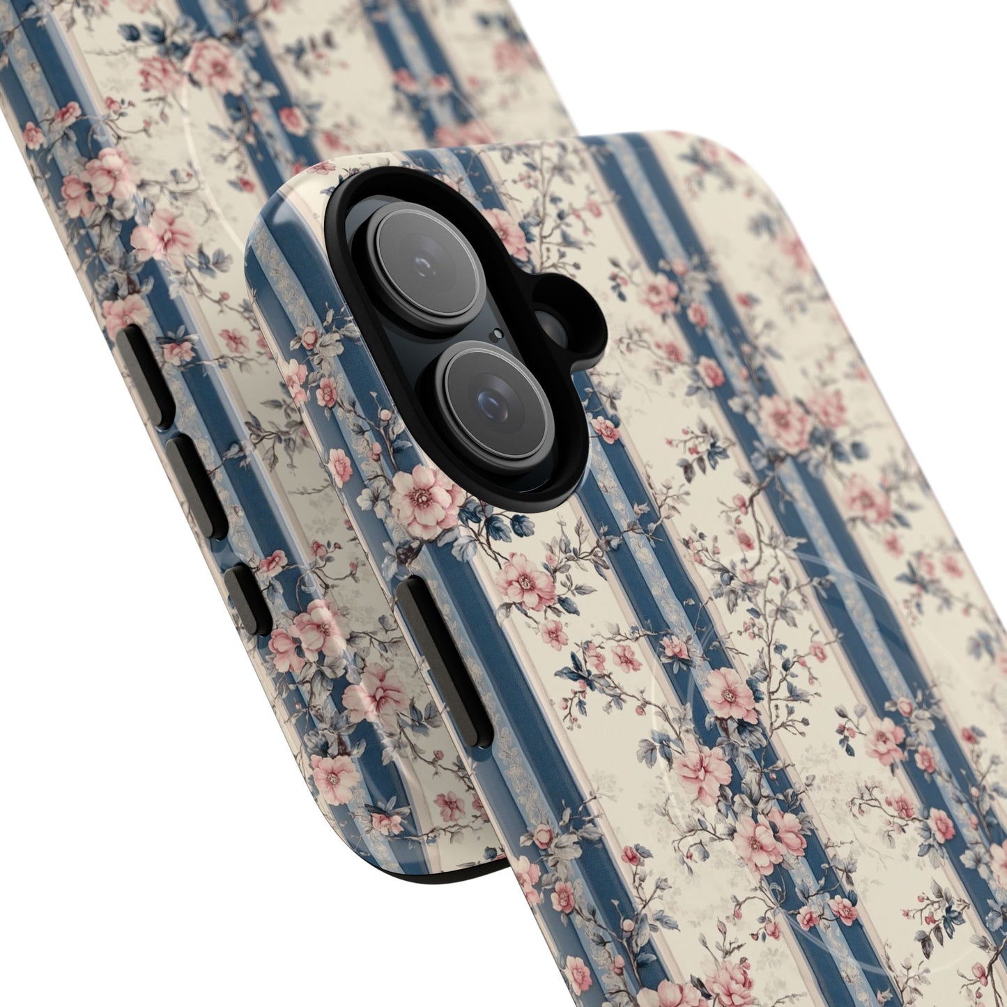 Victorian Rose Stripe iPhone Case, Tough Magnetic Cases for Stylish Protection, Flower Pattern iPhone Cover, Trendy Gift Idea for Her