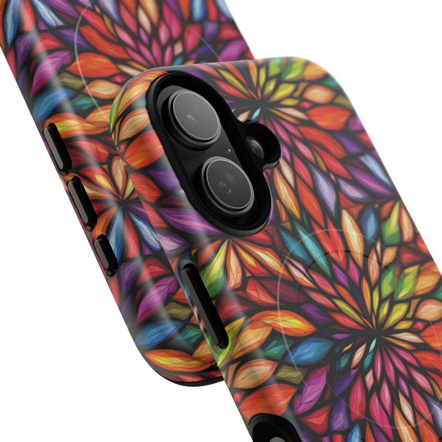 Prism Bloom Tough iPhone Magnetic Case, Stained Glass  MagSafe Cases, iPhone Accessory, Floral Design, Unique Gift, iPhone Protection