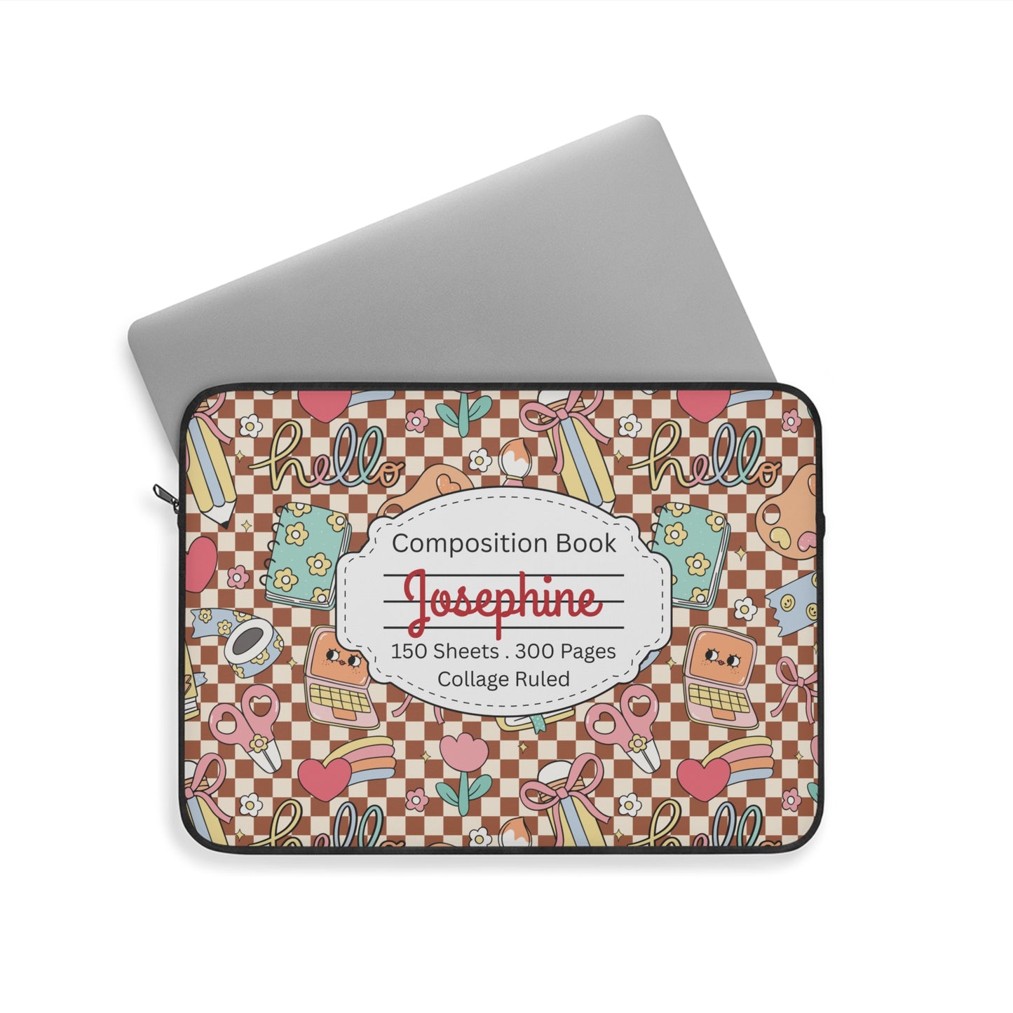 Personalized Brown Doodle Daydream Composition Book Inspired Laptop Sleeve, Educational Gift for Teachers, Classroom Organization, Back to School, Unique Teacher Accessory