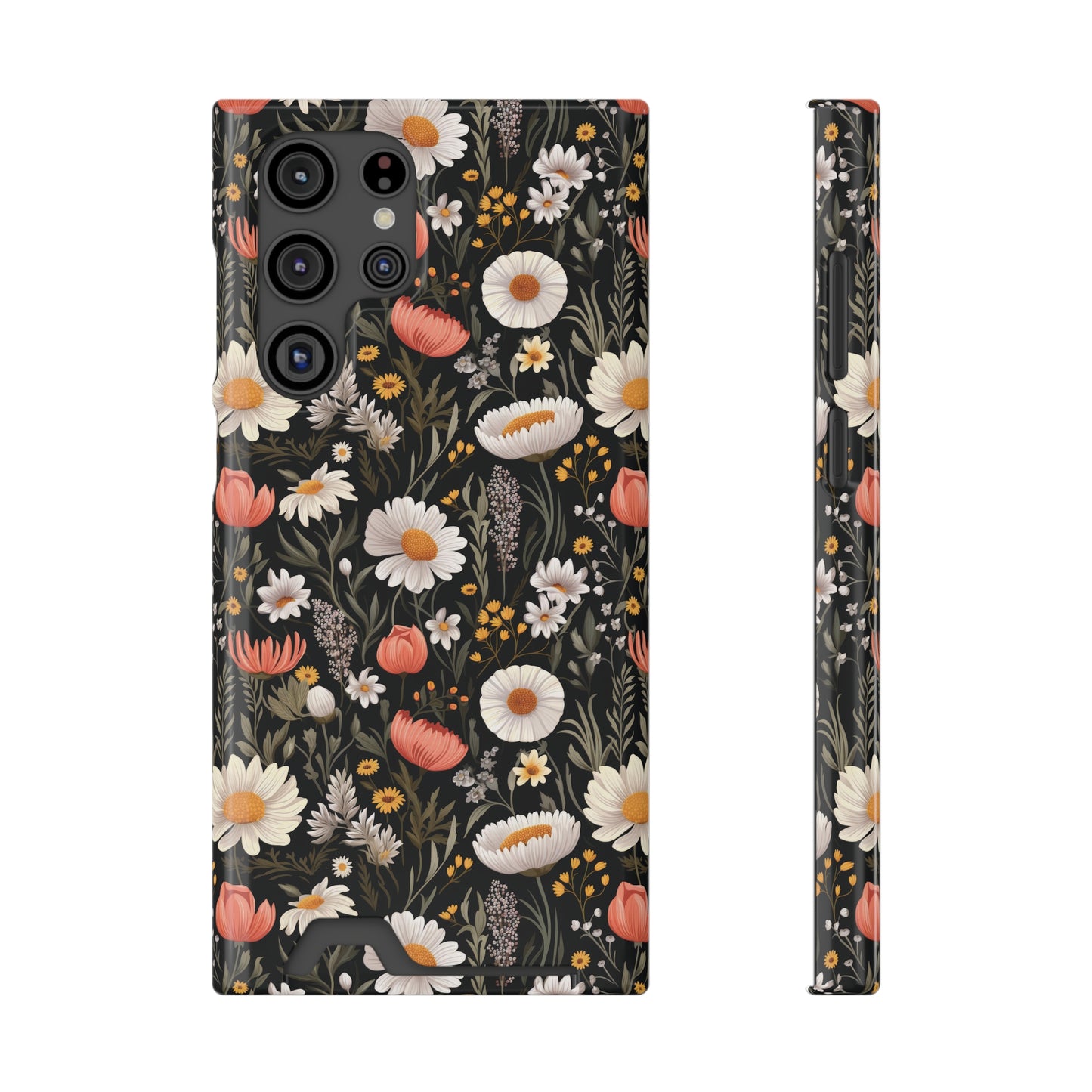 Blossom Elegance: Noir Garden iPhone and Samsung Case With Card Holder