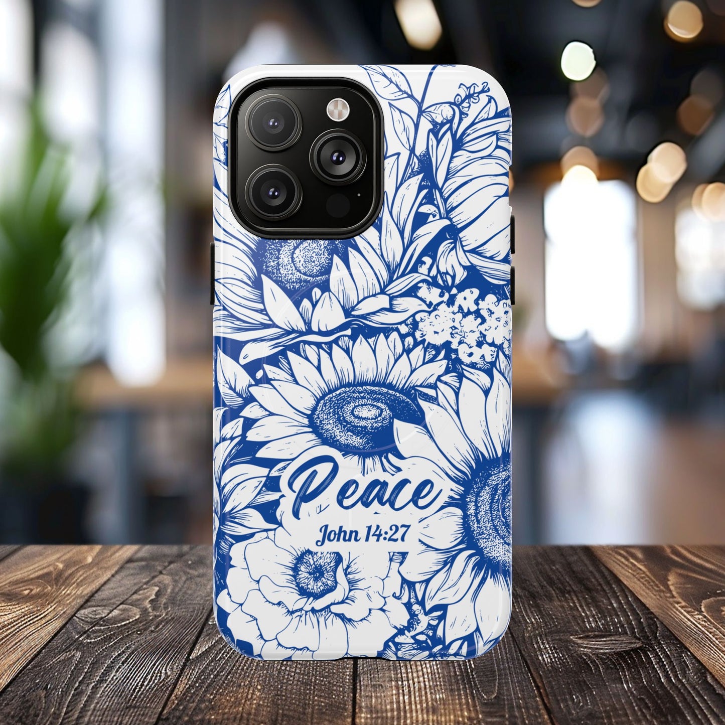 Peace I Leave with You John 14:27, Inspirational Gift, Tough iPhone Magnetic Case Scripture, Sunflower Bible Verse, MagSafe® iPhone® Tough Case, iPhone 14, iPhone 15, iPhone 16, Pro, Pro Max, Plus.