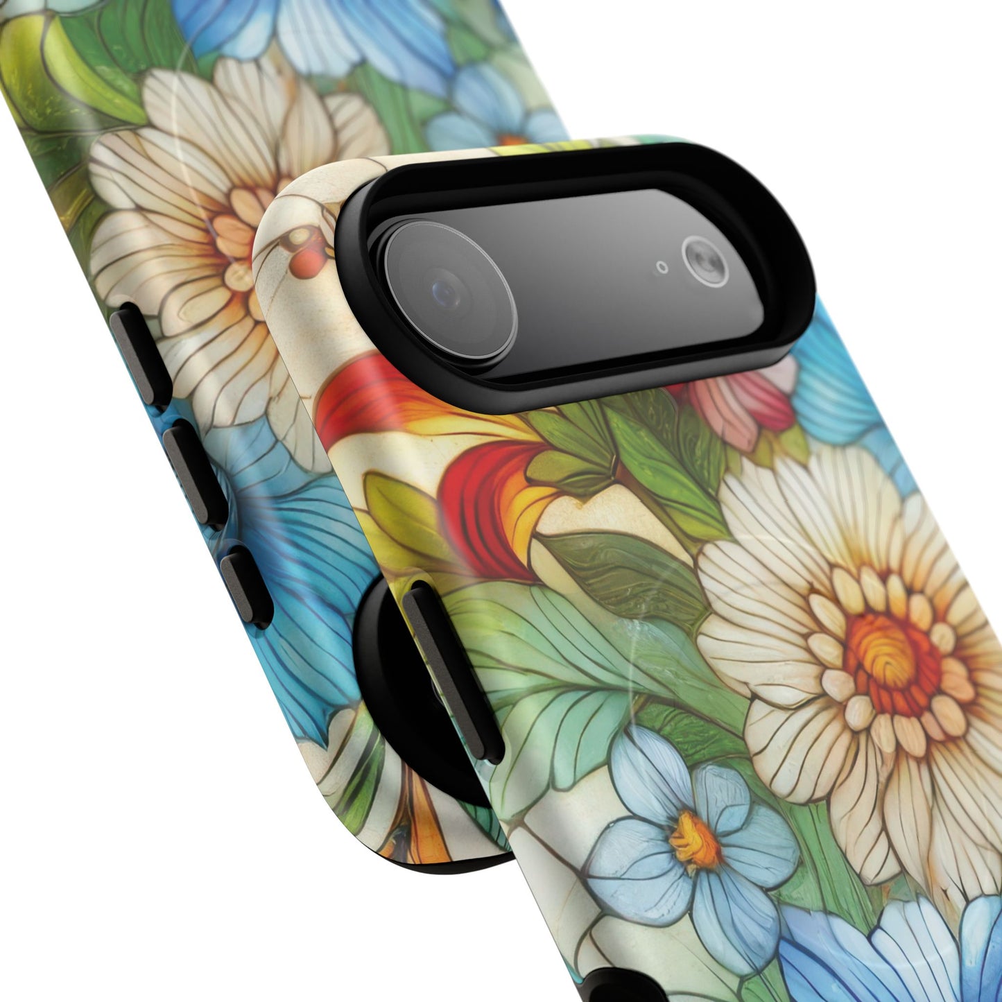 Botanical Radiance Tough iPhone Magnetic Case, Customizable Durable iPhone Cover | Ideal Gift for Nature Lovers, Floral Stained Glass Gift