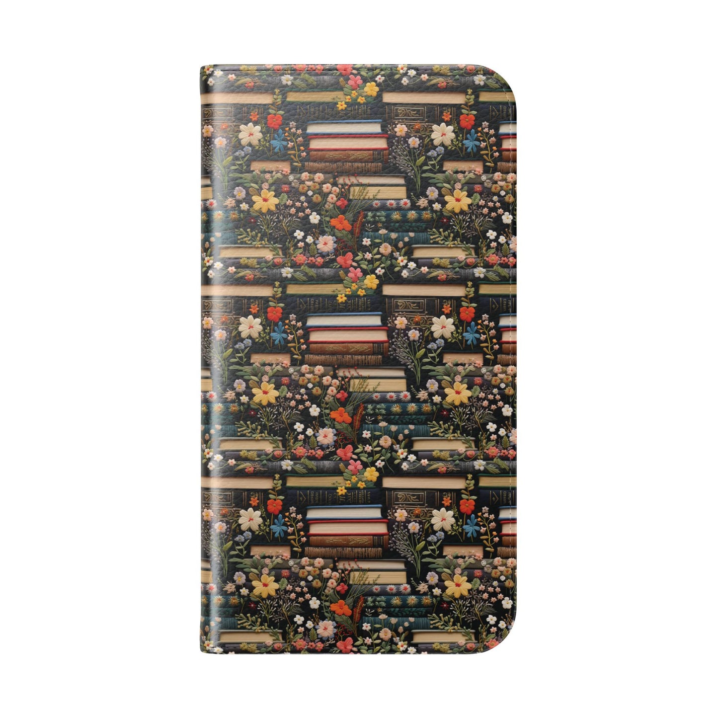 Book Stack Floral Flip iPhone and Samsung Phone Case — Vintage Library Wallet Cover.