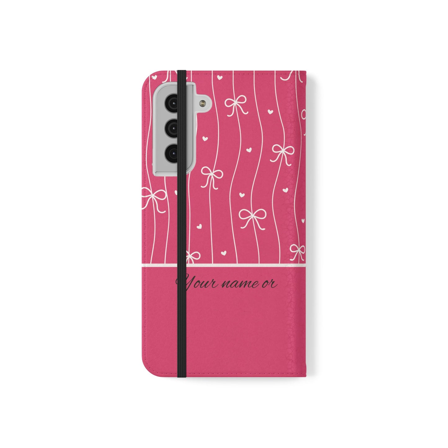 Personalized Pink Bow Coquette Flip iPhone and Samsumg Case — Custom Name or Affirmation Wallet Cover
