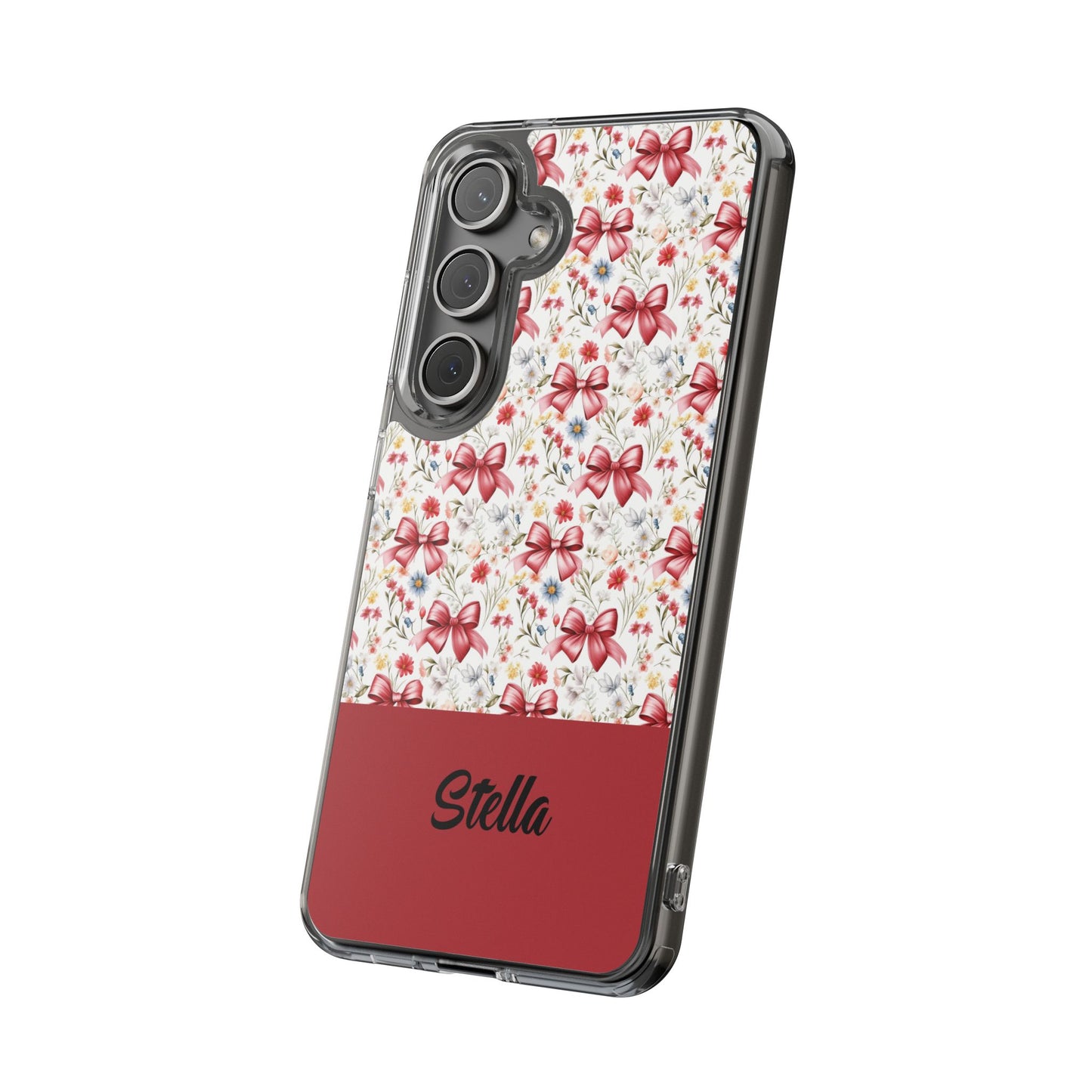 Personalized Rosette Coquette Floral Bow Clear iPhone, Samsung Cases — Custom Name Phone Cover