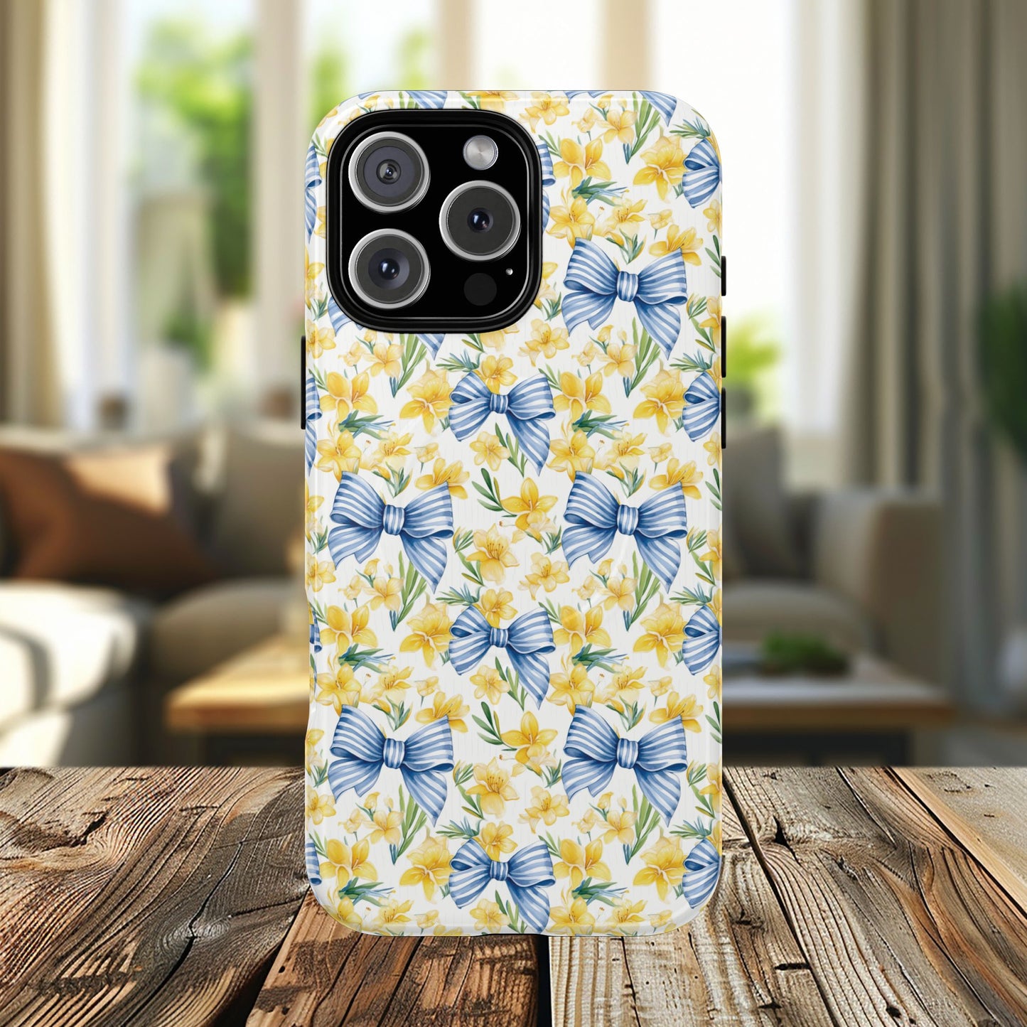 Sunshine Blue Coquette Bows Tough iPhone Magnetic Case for iPhones, Cute iPhone Cover, Spring Gift, Durable Case, Custom iPhone Protection